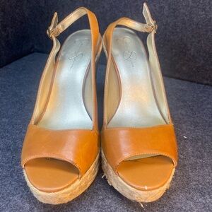 Jessica Simpson Glorie Desert Sand Vachette Strap Back Wedge Sandals Women's 10M